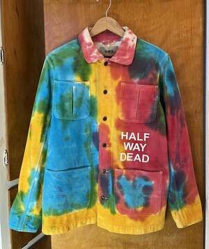 Halfway Dead Tie Dye Chore Coat Canvas Jacket Jam Band Hippie Size S Made In USA